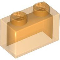 Lego kostka (kostička) 1x2 bez vnitřní trubičky, průhledná oranžová (4561492, 6097510, 6466832, 6514273)